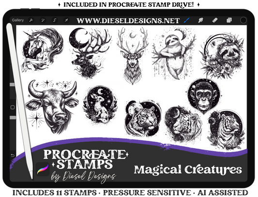 Magical Creatures Stamp Set | PROCREATE BRUSHES/STAMPS | Digital File Only