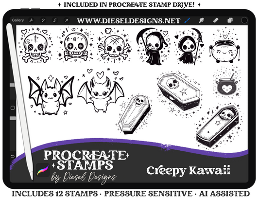 Creepy Kawaii Stamp Set | PROCREATE BRUSHES/STAMPS | Digital File Only