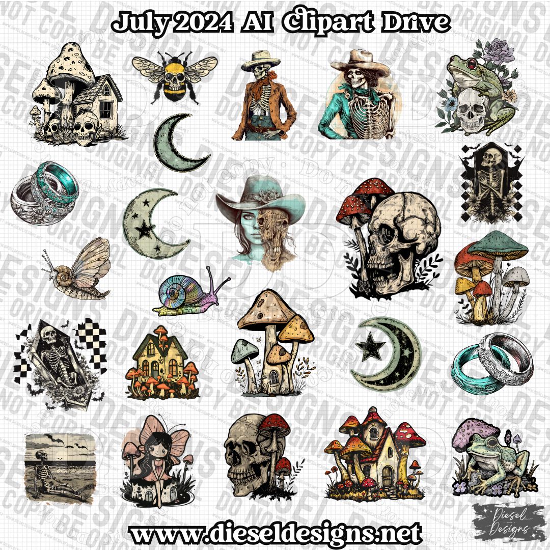 July 2024 Clipart Drive - AI Assisted | 300 DPI | Transparent PNG | Clipart