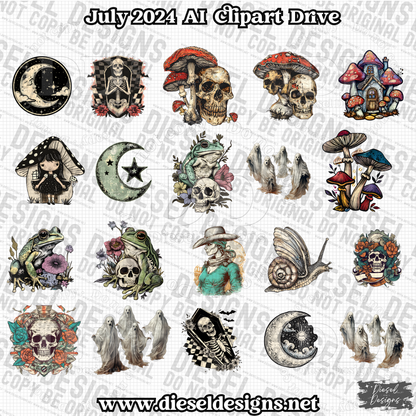 July 2024 Clipart Drive - AI Assisted | 300 DPI | Transparent PNG | Clipart