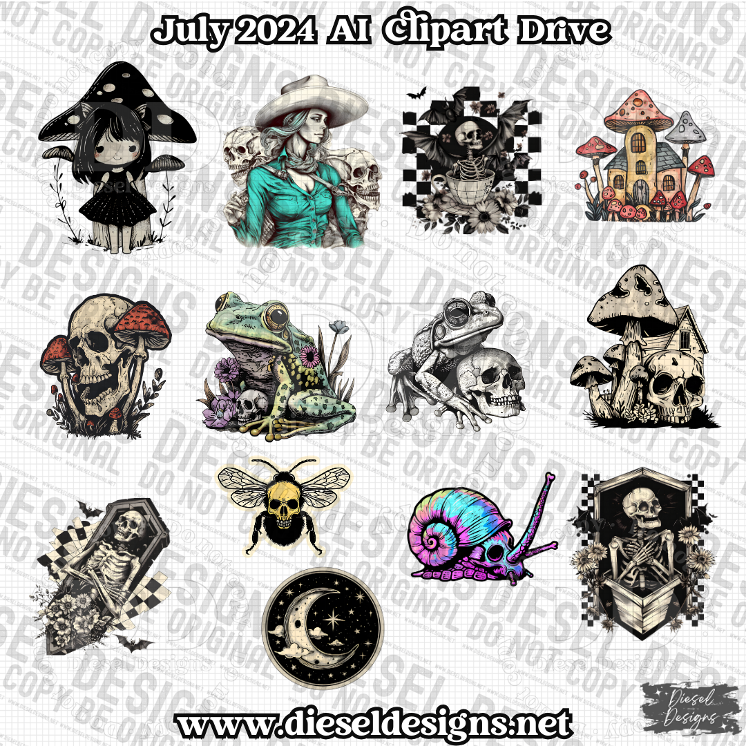 July 2024 Clipart Drive - AI Assisted | 300 DPI | Transparent PNG | Clipart