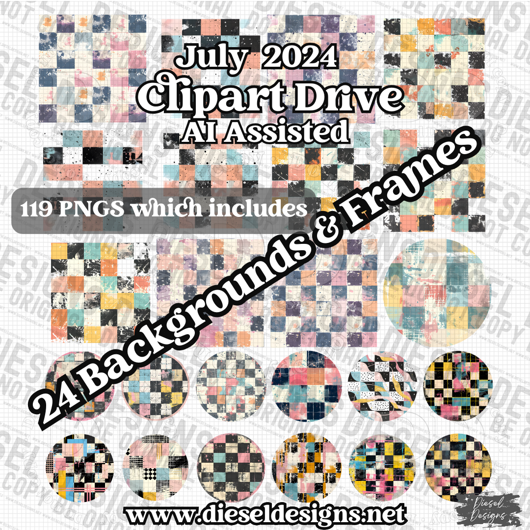 July 2024 Clipart Drive - AI Assisted | 300 DPI | Transparent PNG | Clipart