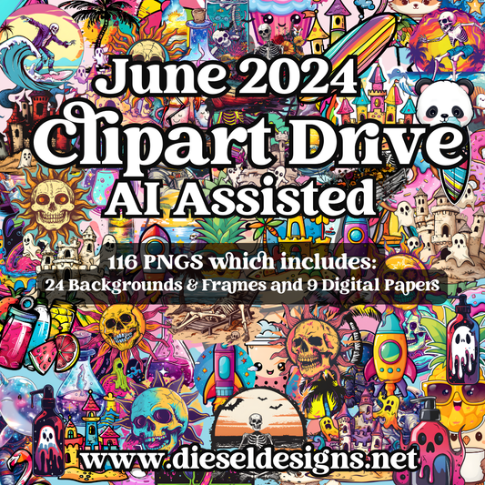 June 2024 Clipart Drive - AI Assisted | 300 DPI | Transparent PNG | Clipart