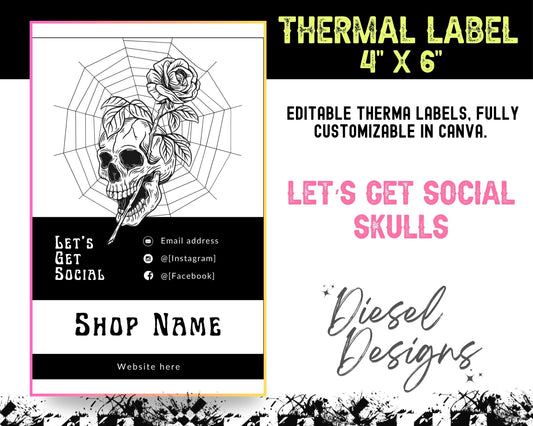 Let's Get Social Skulls Thermal (4x6) | Thermal Label | Edit in Canva | 4" x 6" | Package Label