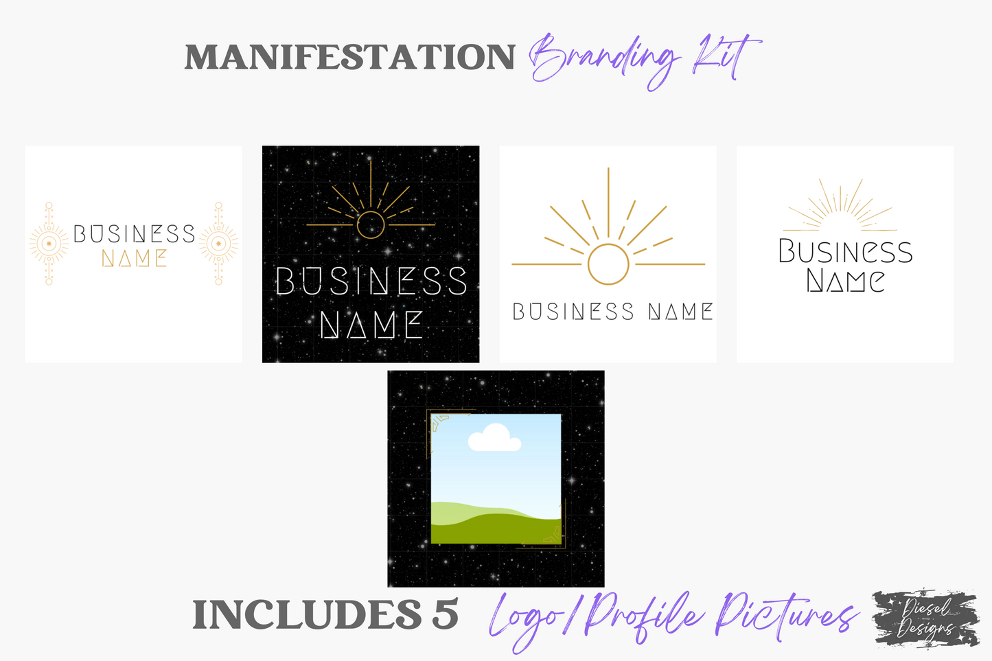 Manifestation Business Branding Kit | Website Kit | Business Card | Logo | Facebook Cover | Editable in Canva