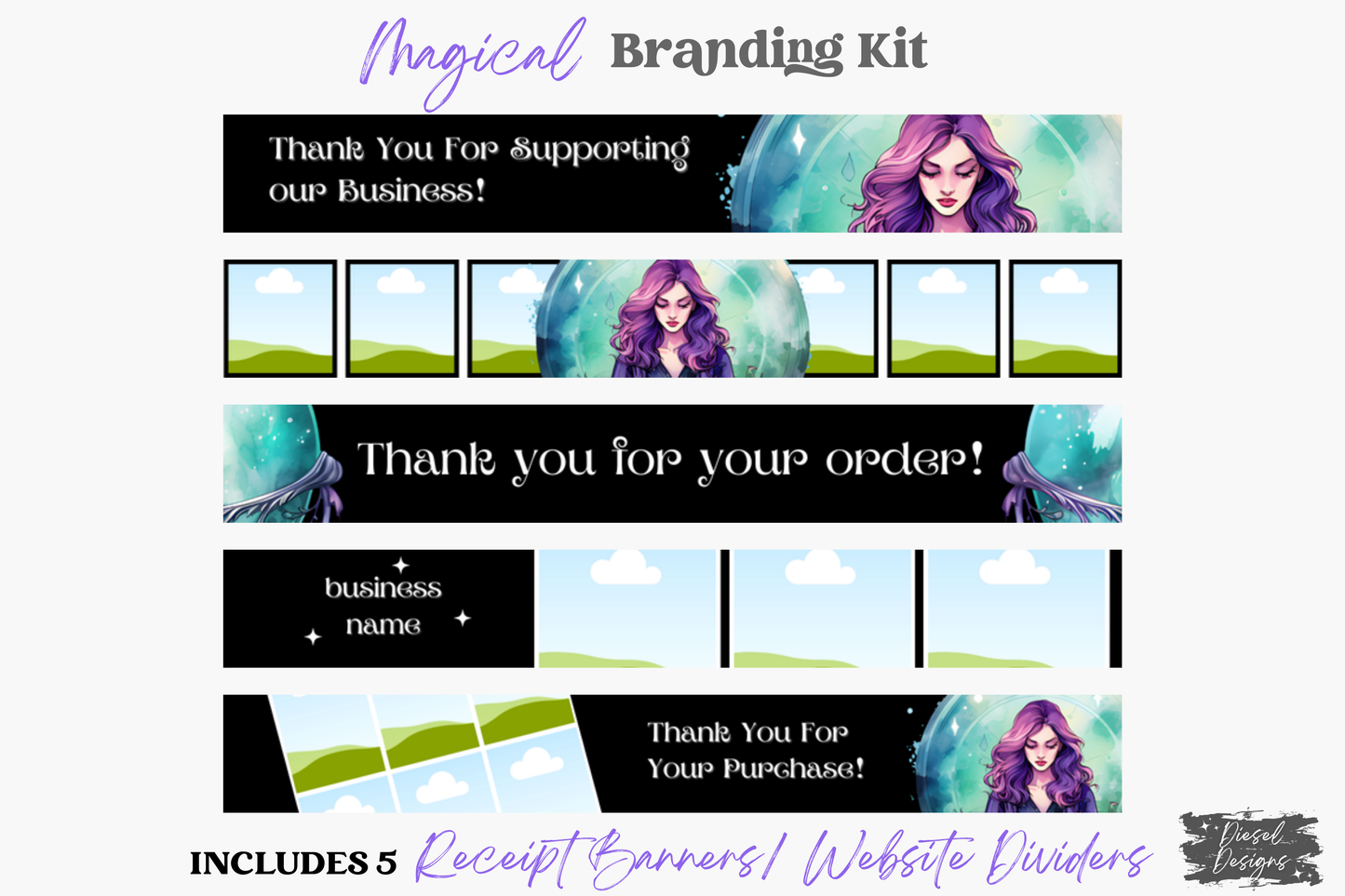 Magical Business Branding Kit | Website Kit | Business Card | Logo | Facebook Cover | Editable in Canva