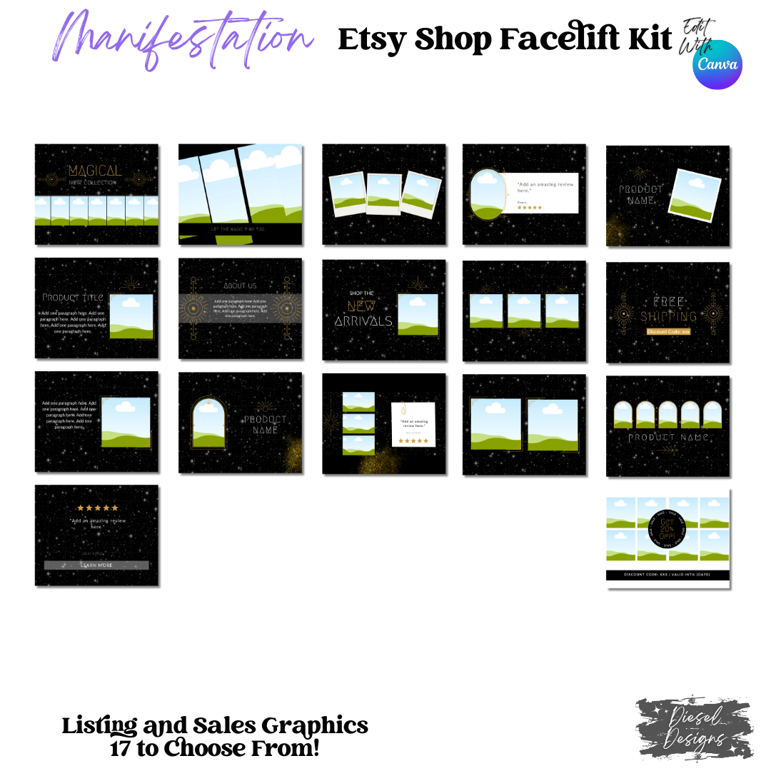 Manifestation Etsy Facelift Kits | Etsy Facelift Kits | Editable graphics included |