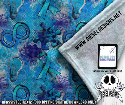 Autism Seamless Blue | Seamless File | 300 DPI | 12" x 12" | Digital File only