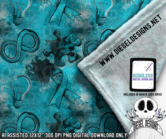 Autism Seamless Teal | Seamless File | 300 DPI | 12" x 12" | Digital File only