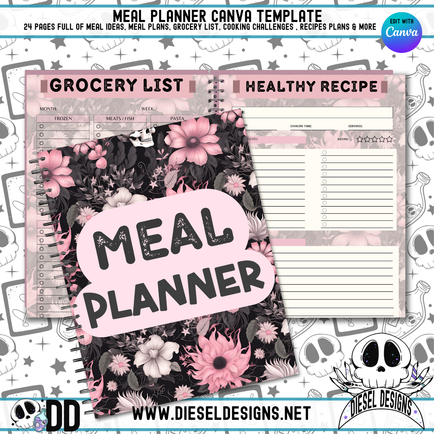 Meal Planner | Canva Template | 24 Pages | Printable | Editable