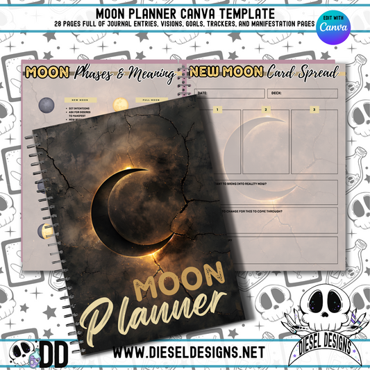 Moon Planner | Canva Template | 28 Pages | Printable | Editable