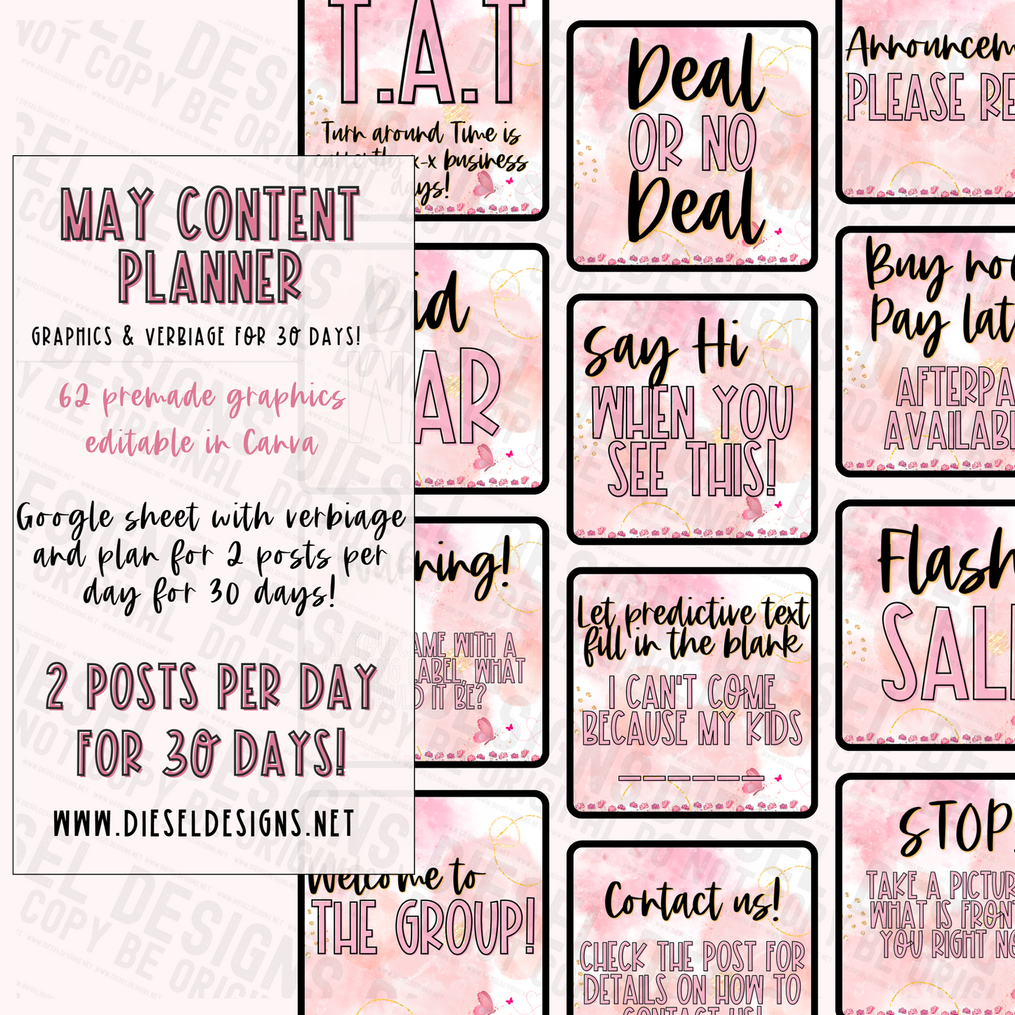 May Watercolor | Content Plan | Engagement graphics | Verbiage for 2 posts per 30 days