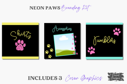 Neon Paws Branding Kit | Website Kit | Business Card | Logo | Facebook Cover | Editable in Canva