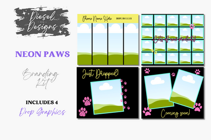 Neon Paws Branding Kit | Website Kit | Business Card | Logo | Facebook Cover | Editable in Canva