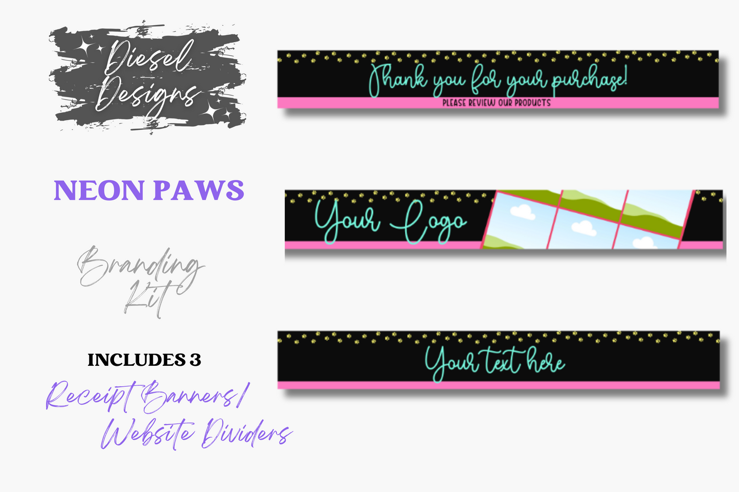 Neon Paws Branding Kit | Website Kit | Business Card | Logo | Facebook Cover | Editable in Canva