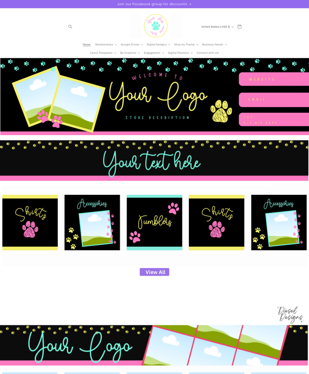 Neon Paws Branding Kit | Website Kit | Business Card | Logo | Facebook Cover | Editable in Canva