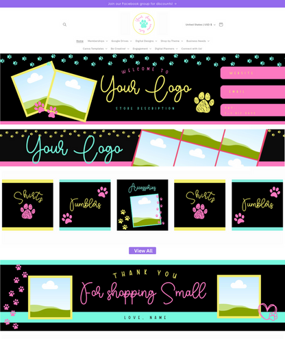 Neon Paws Branding Kit | Website Kit | Business Card | Logo | Facebook Cover | Editable in Canva