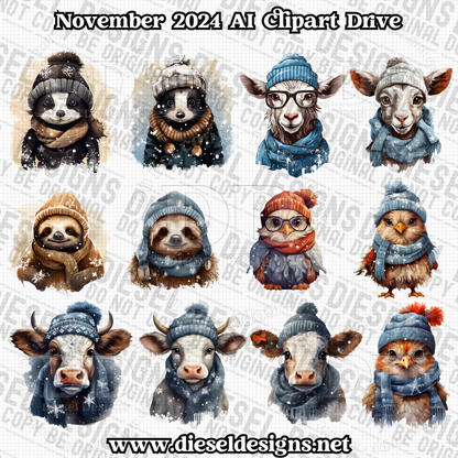 November 2024 Clipart Drive - AI Assisted | 300 DPI | Transparent PNG | Clipart