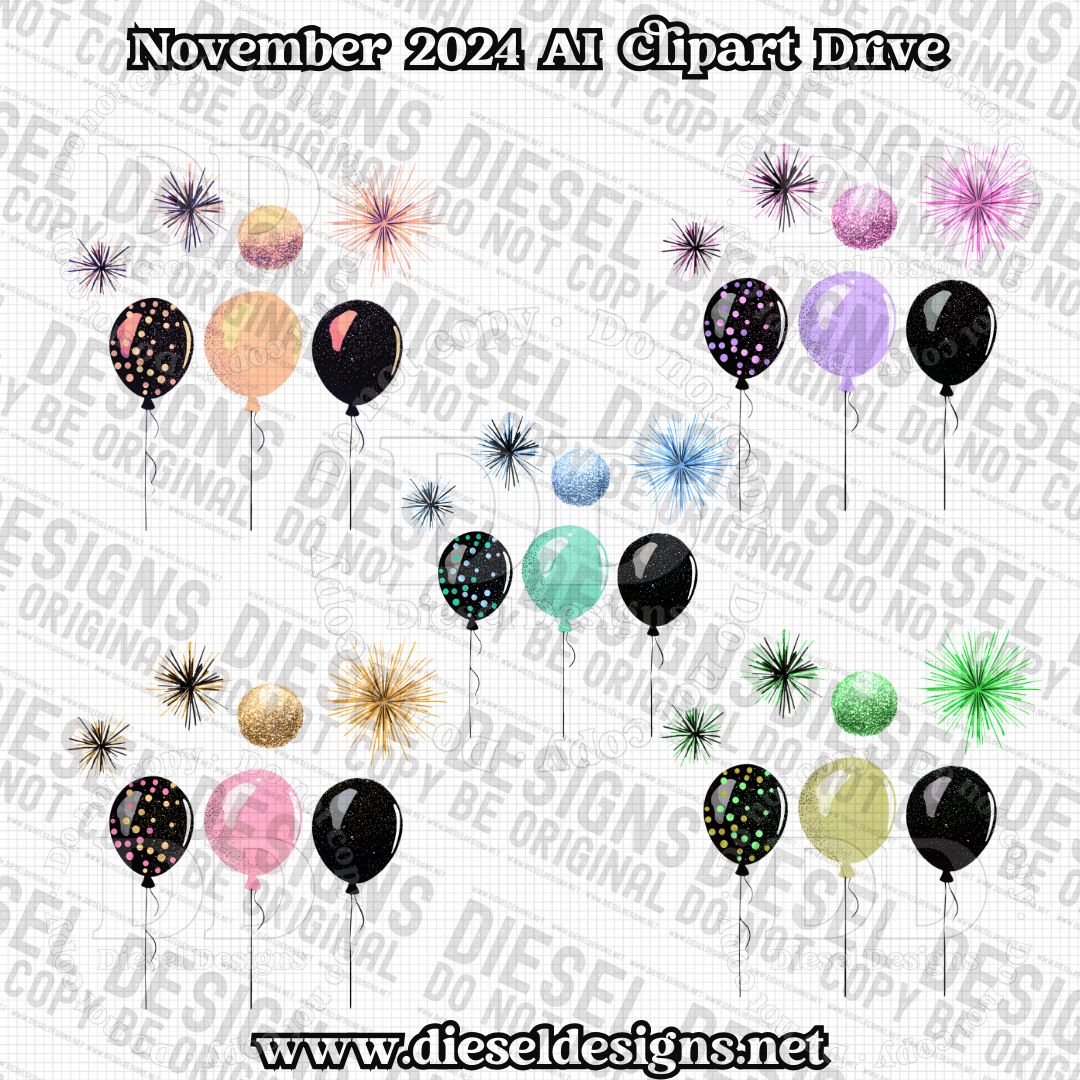 November 2024 Clipart Drive - AI Assisted | 300 DPI | Transparent PNG | Clipart