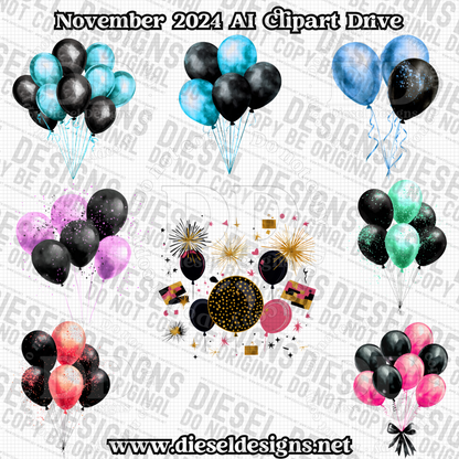 November 2024 Clipart Drive - AI Assisted | 300 DPI | Transparent PNG | Clipart