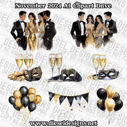 November 2024 Clipart Drive - AI Assisted | 300 DPI | Transparent PNG | Clipart