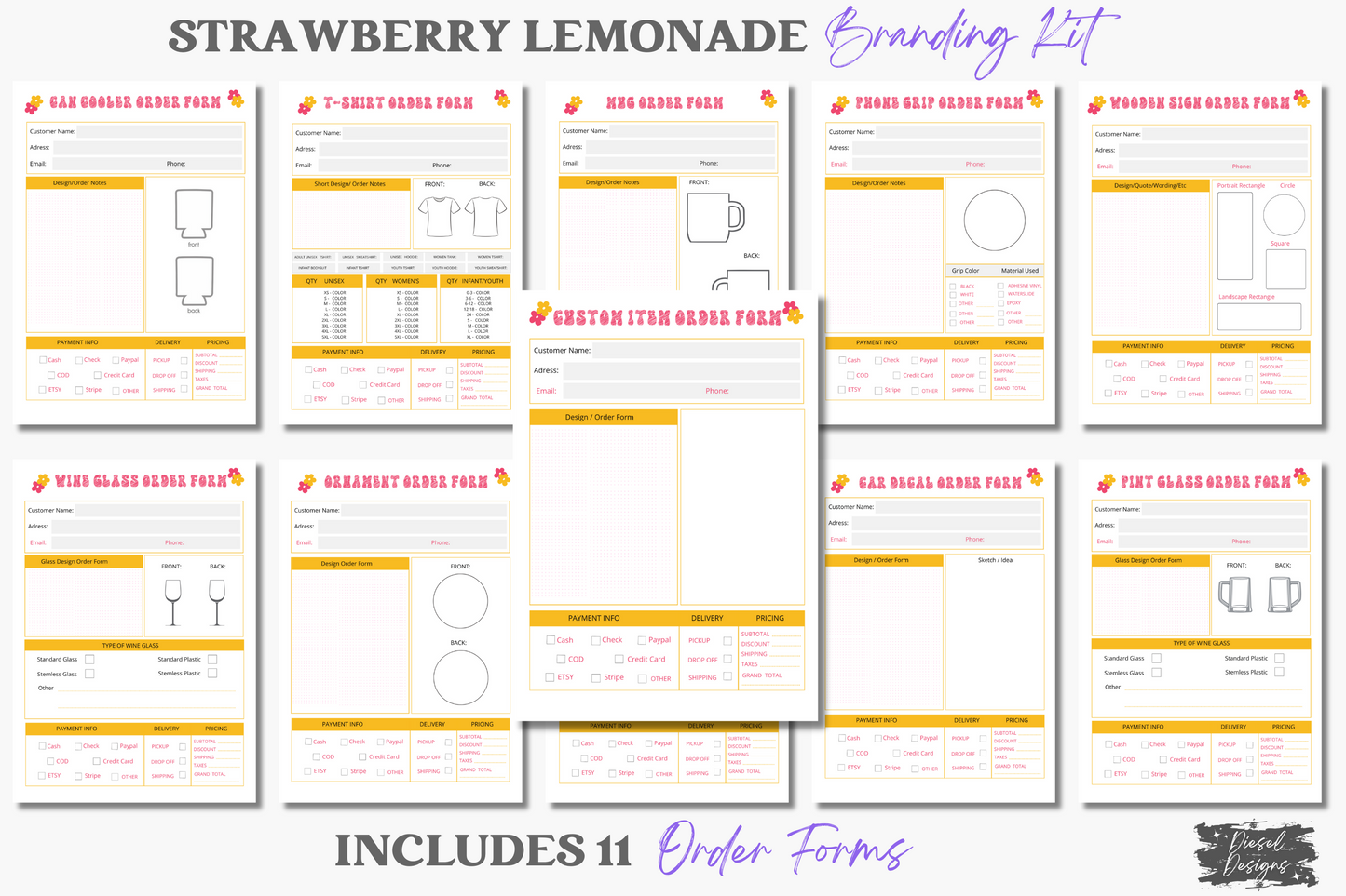 Strawberry Lemonade Branding Kit | Website Kit | Business Card | Logo | Facebook Cover | Editable in Canva