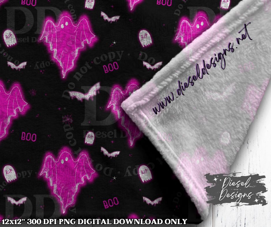 Pink Glowing Ghosts Seamless Design | 300 DPI | Seamless 12"x12" | 2 sizes Included