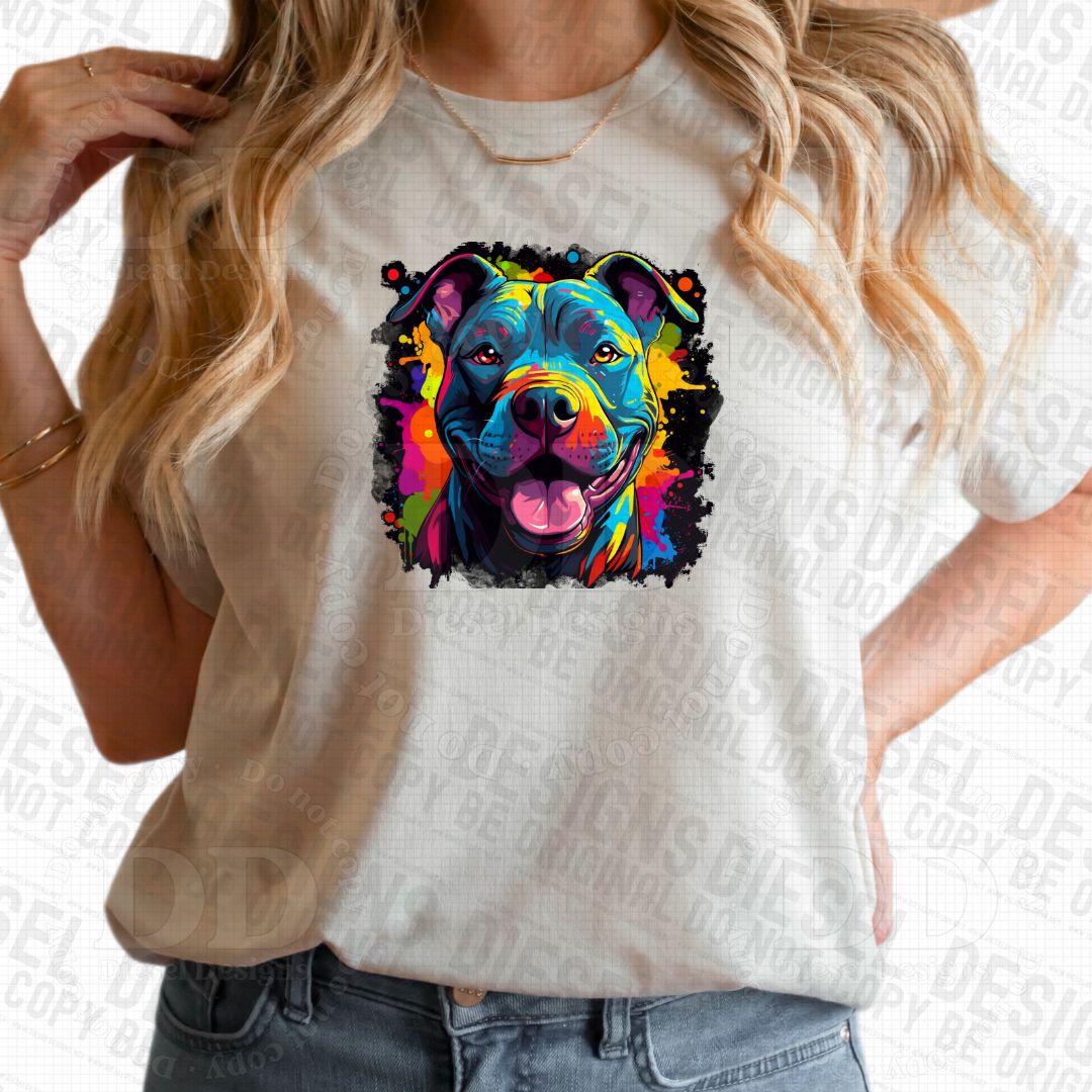 Colorful Pitbull (AI Assisted) | 300 DPI | Transparent PNG | Digital F ...