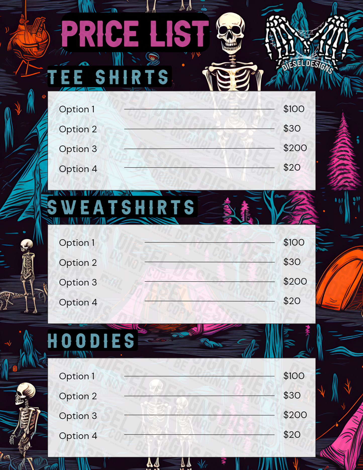 Creepy Camper | Pricelist | Editable in CANVA