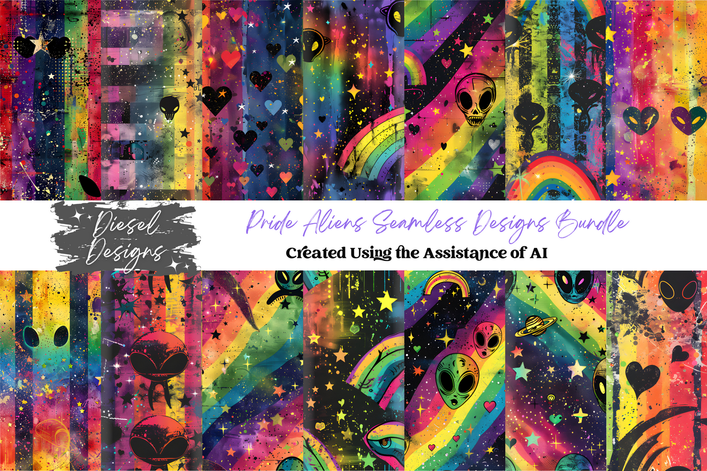 Pride Aliens Seamless Designs Bundle | 300 DPI | PNG | Seamless | Tumbler Wraps | Digital File Only