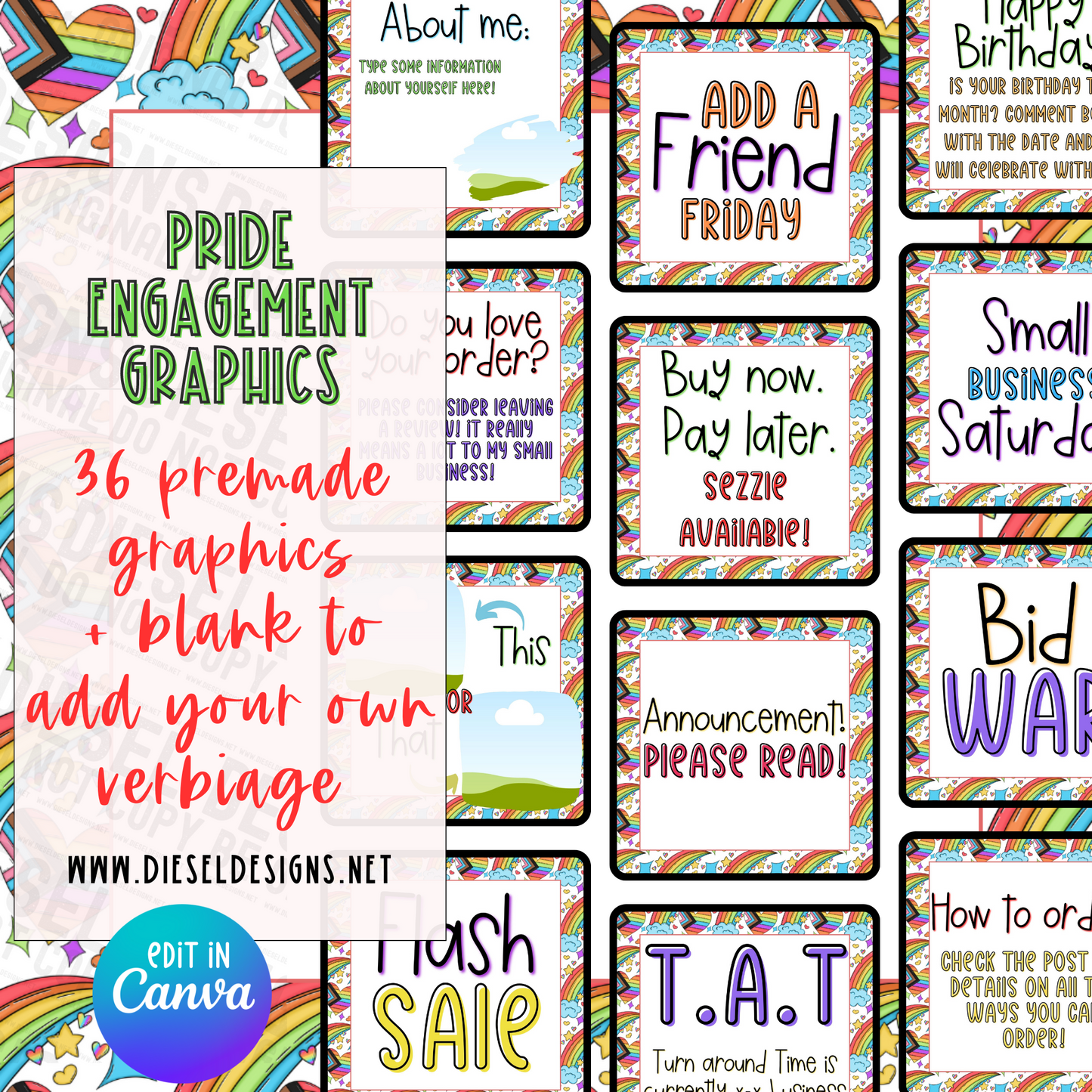 Pride Engagement | Engagement KIT | Editable CANVA graphics included | 37 Files