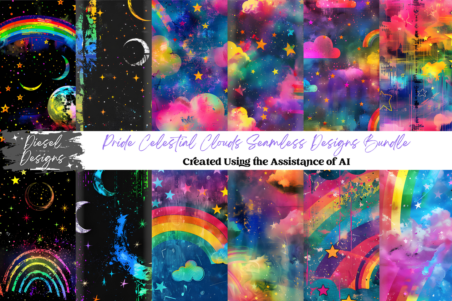 Pride Celestial Clouds Seamless BUNDLE | 300 DPI | PNG | Seamless | Tumbler Wraps | Digital File Only