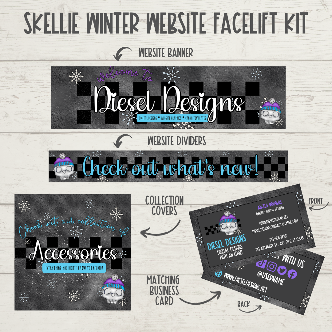 Winter Skellie Mini-Branding Kit | Website Kit | Business Card | Logo | Facebook Cover | Editable in Canva