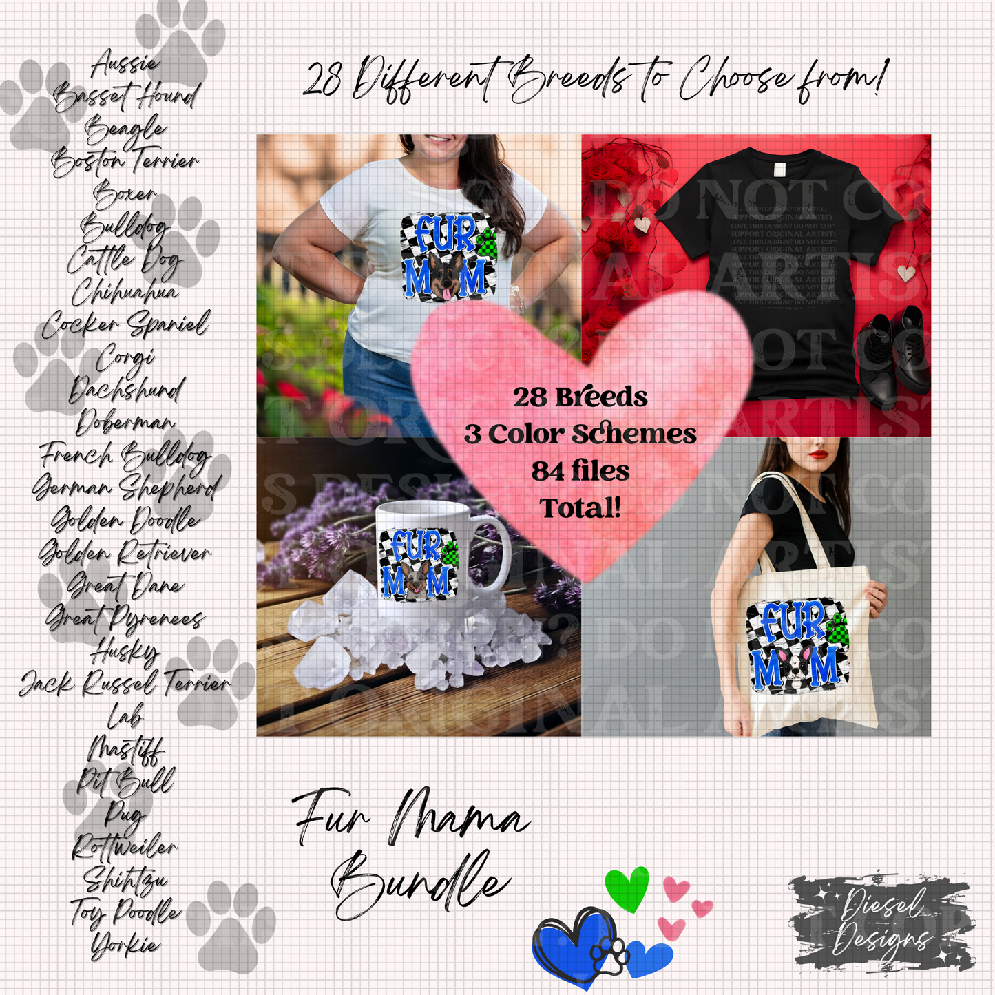 Fur Mom | 84 Files total | 300 DPI | PNG | Seamless | Tumbler Wraps | Digital File Only