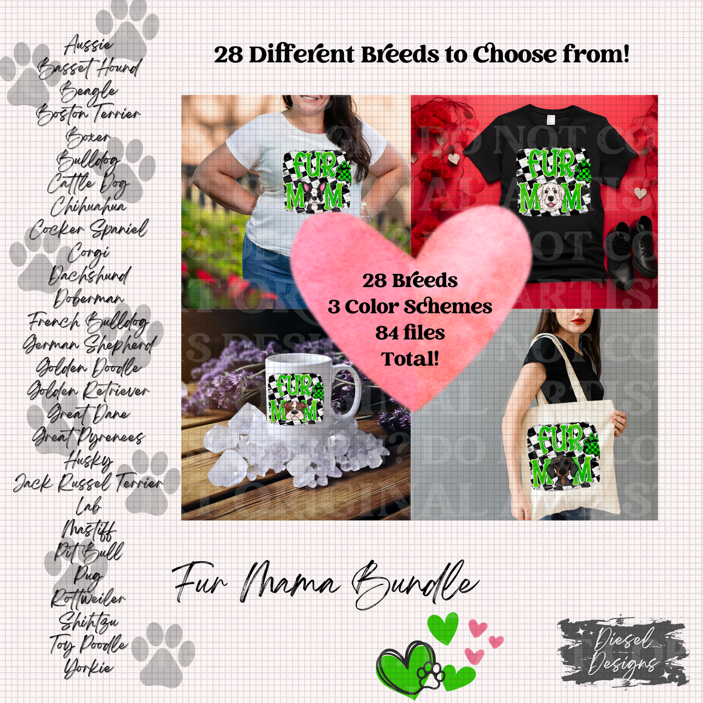 Fur Mom | 84 Files total | 300 DPI | PNG | Seamless | Tumbler Wraps | Digital File Only