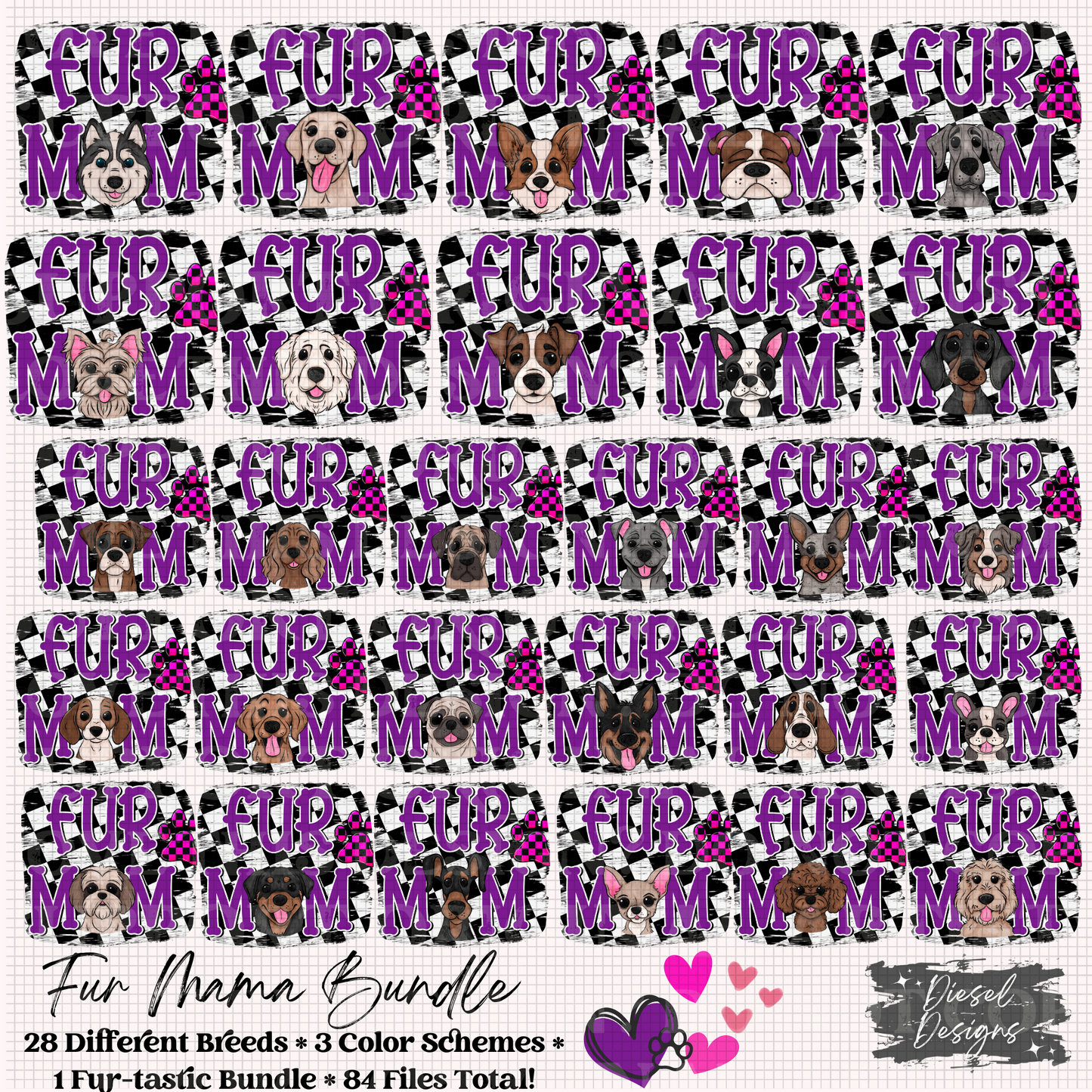 Fur Mom | 84 Files total | 300 DPI | PNG | Seamless | Tumbler Wraps | Digital File Only