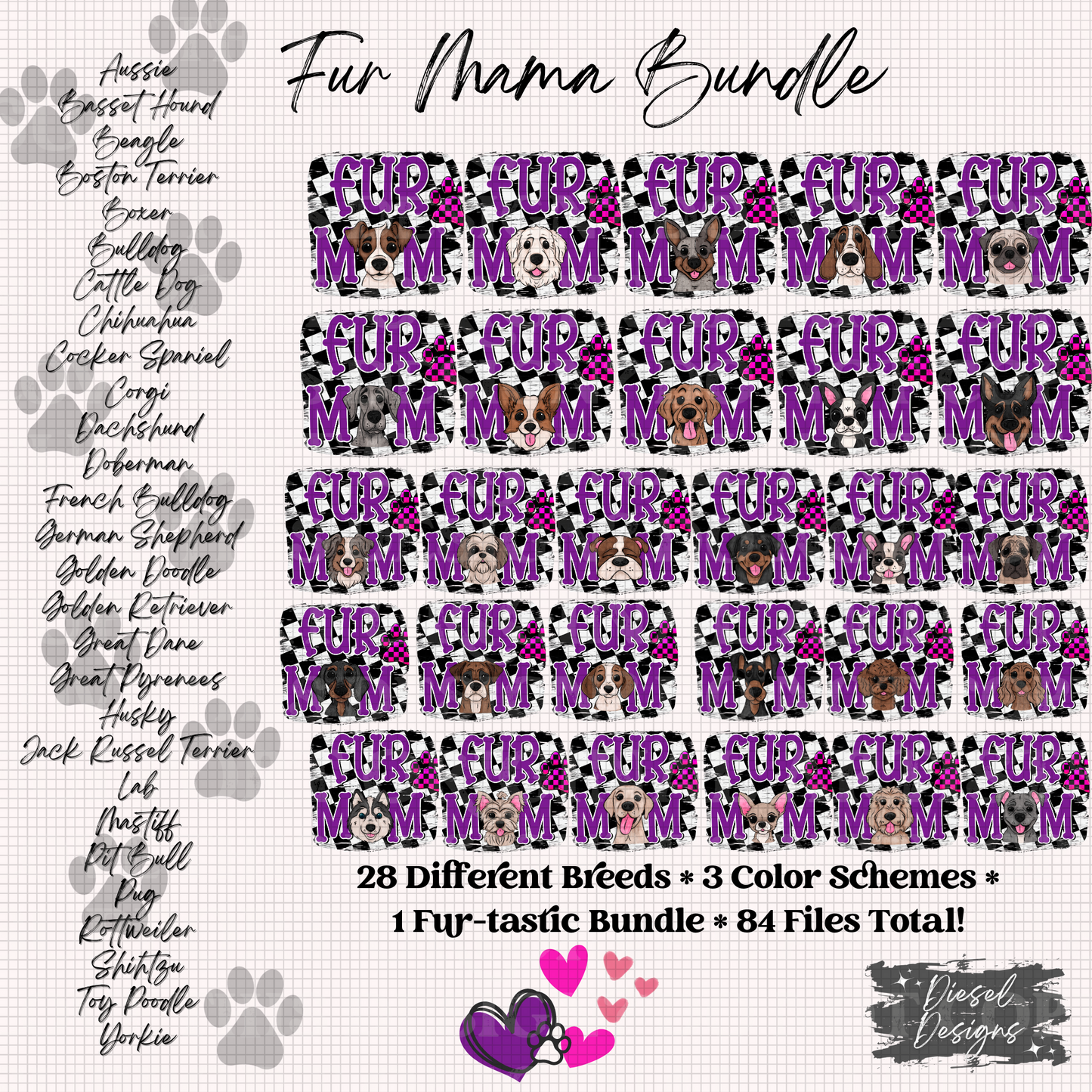 Fur Mom | 84 Files total | 300 DPI | PNG | Seamless | Tumbler Wraps | Digital File Only