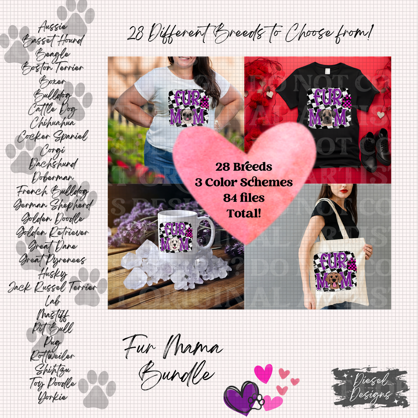 Fur Mom | 84 Files total | 300 DPI | PNG | Seamless | Tumbler Wraps | Digital File Only