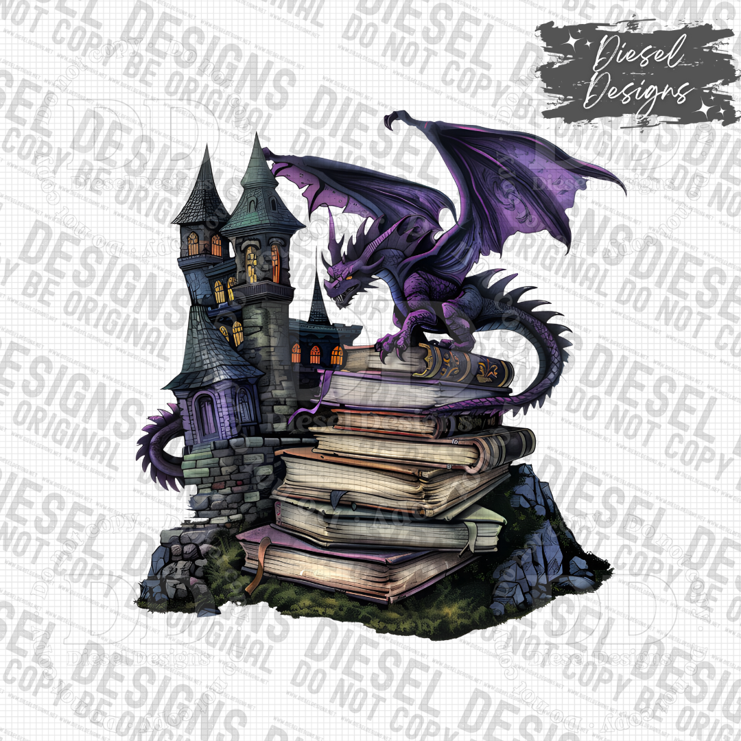 Purple Dragon Book Stack PNG  | 300 DPI | Transparent PNG | Digital File Only