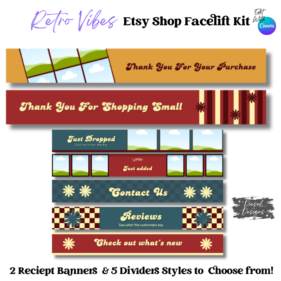 Retro Vibes Etsy Facelift Kit | Etsy Facelift Kits | Editable graphics included |