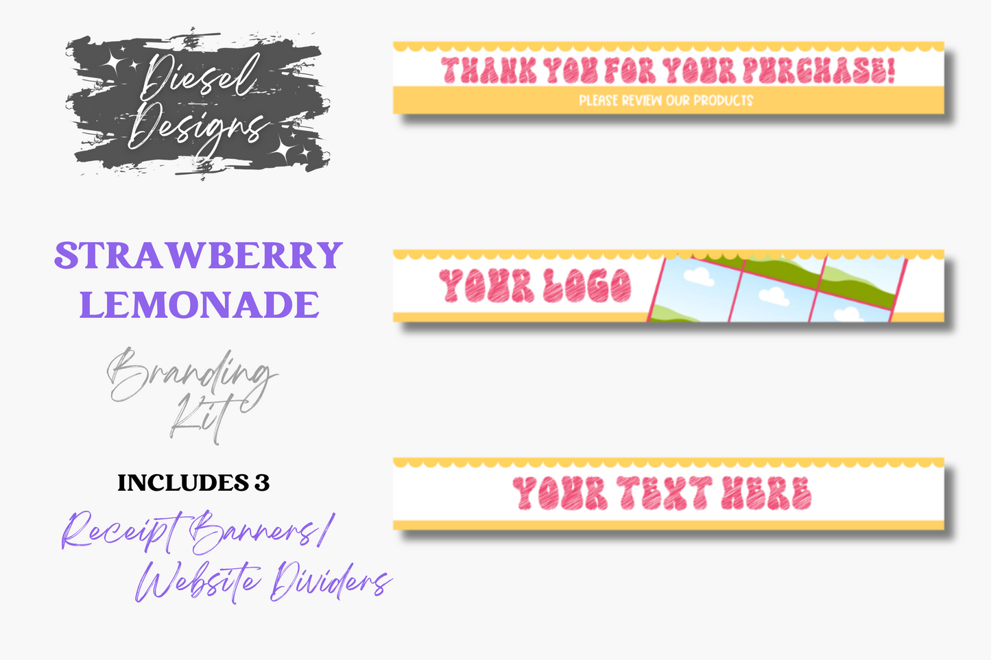 Strawberry Lemonade Branding Kit | Website Kit | Business Card | Logo | Facebook Cover | Editable in Canva