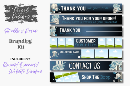 Skulls and Roses Business Branding Kit | Website Kit | Business Card | Logo | Facebook Cover | Editable in Canva