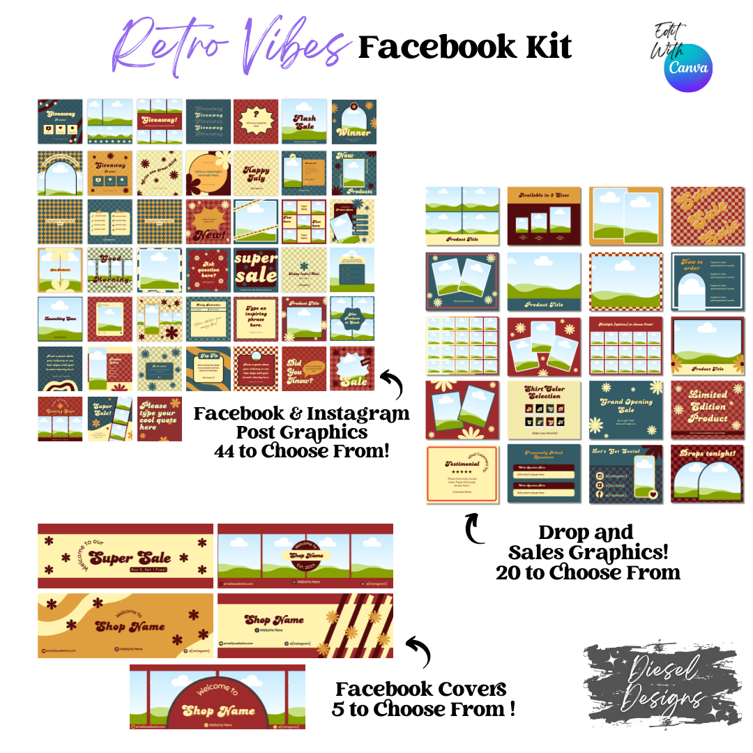 Retro Vibes Facebook Group | Facebook Group Kits | Editable graphics included |
