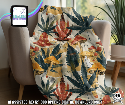 Retro Weed Shroom Seamless | Seamless File | 300 DPI | 12" x 12" | Digital File only