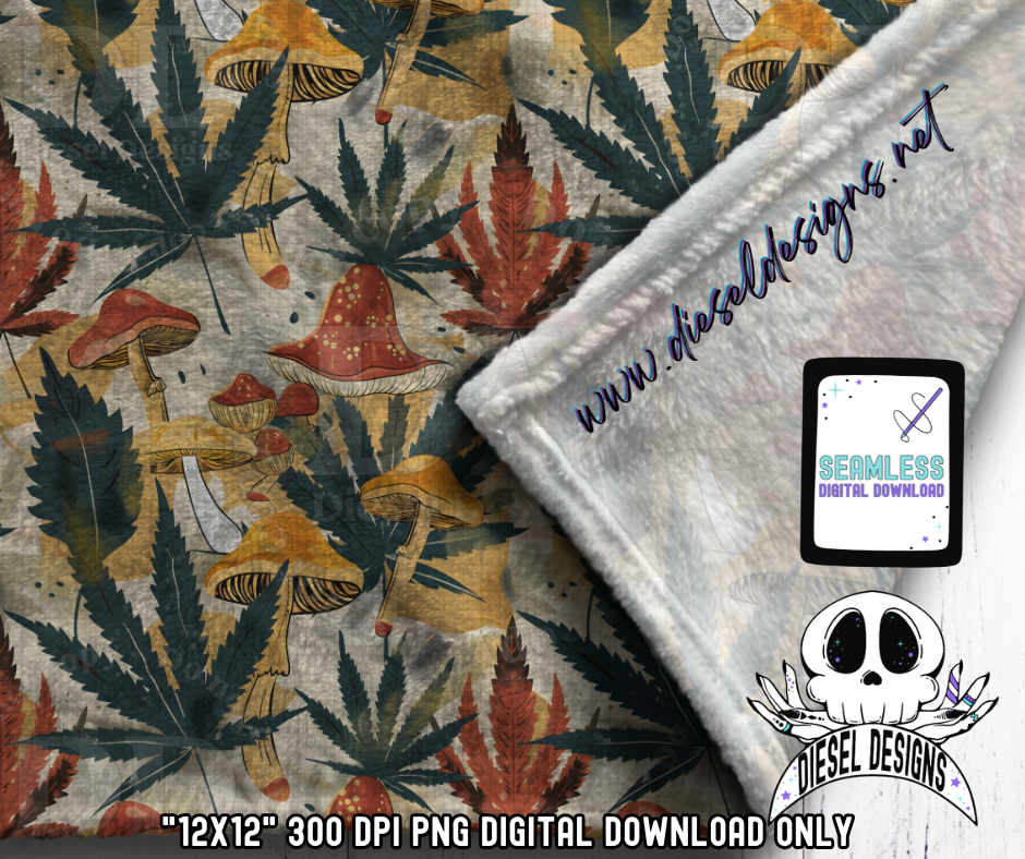 Retro Weed Shroom Seamless | Seamless File | 300 DPI | 12" x 12" | Digital File only