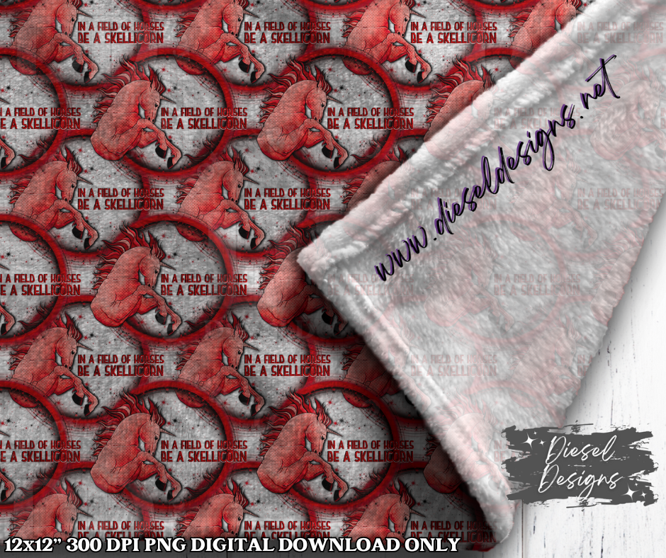 Red Skelliecorn Seamless Design V3| 300 DPI | Seamless 12"x12" | 2 sizes Included |