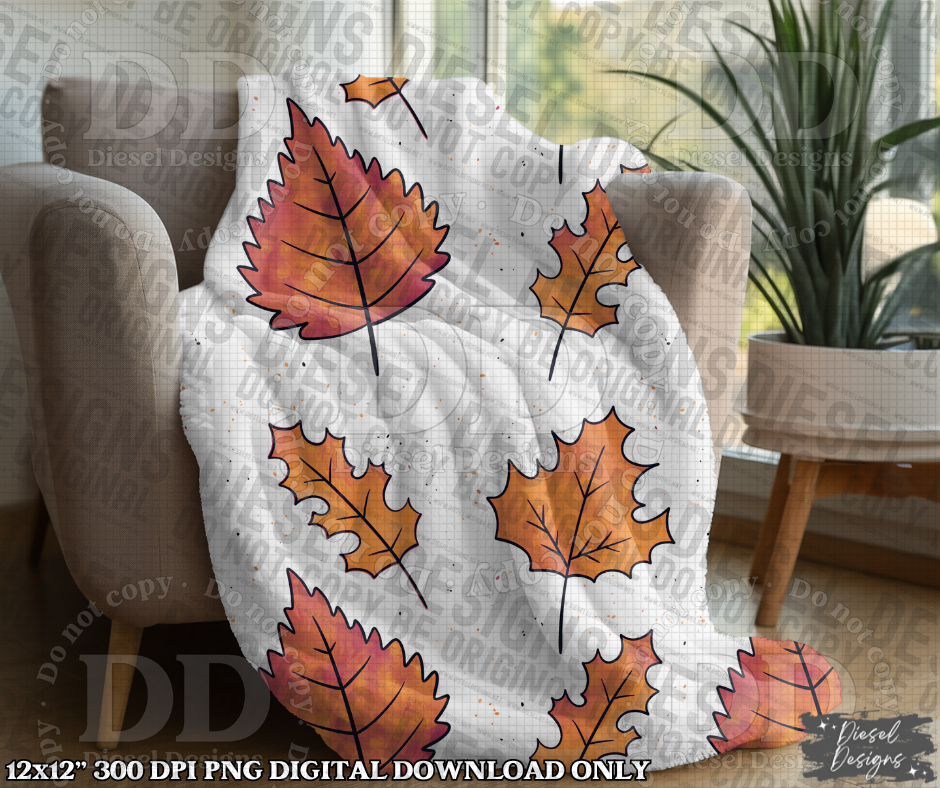 Autumn Leaves Seamless Design | 300 DPI | Seamless 12"x12" | PNG File | 2 Sizes Included