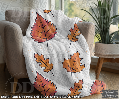 Autumn Leaves Seamless Design | 300 DPI | Seamless 12"x12" | PNG File | 2 Sizes Included