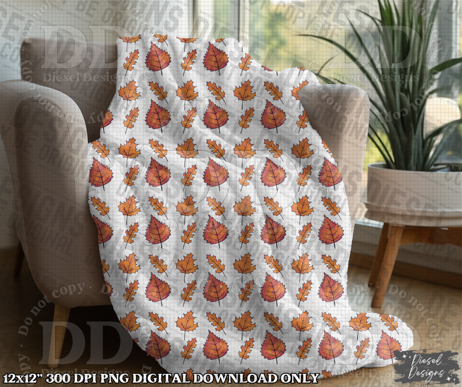 Autumn Leaves Seamless Design | 300 DPI | Seamless 12"x12" | PNG File | 2 Sizes Included