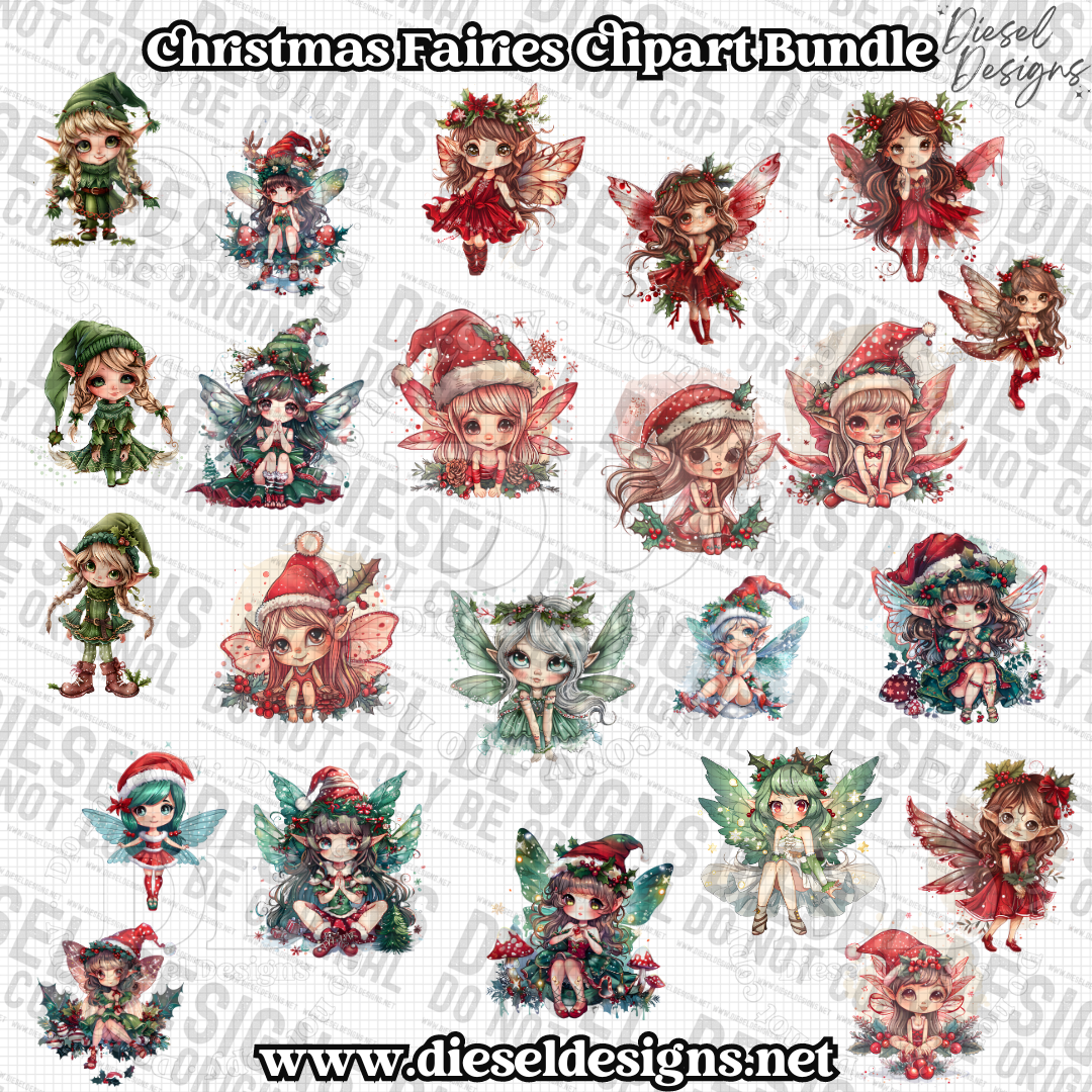 Christmas Fairies AI assisted Clipart Bundle | 300 DPI | Transparent PNG | Clipart | Bundle